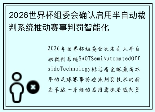 2026世界杯组委会确认启用半自动裁判系统推动赛事判罚智能化 2026世界杯组委会确认启用半自动裁判系统推动赛事判罚智能化